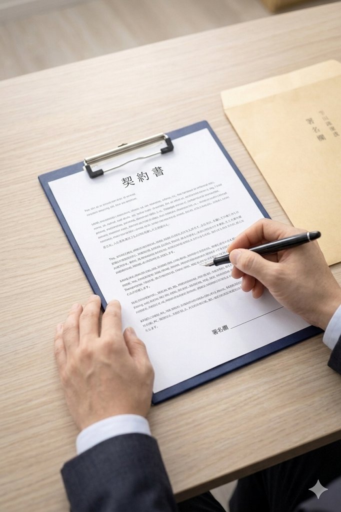 契約書や届出書類を確認するイメージ