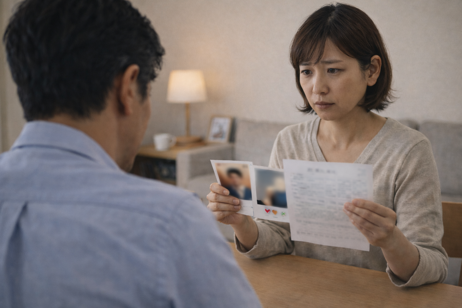 マッチングアプリで浮気している夫の証拠集めに悩む女性のイメージ