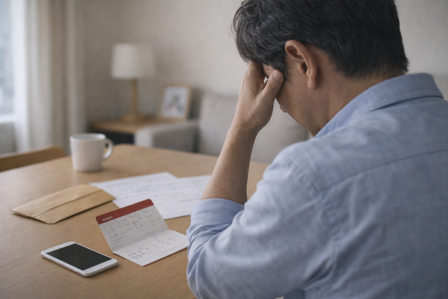 金銭トラブルで悩み、解決方法を探す人のイメージ