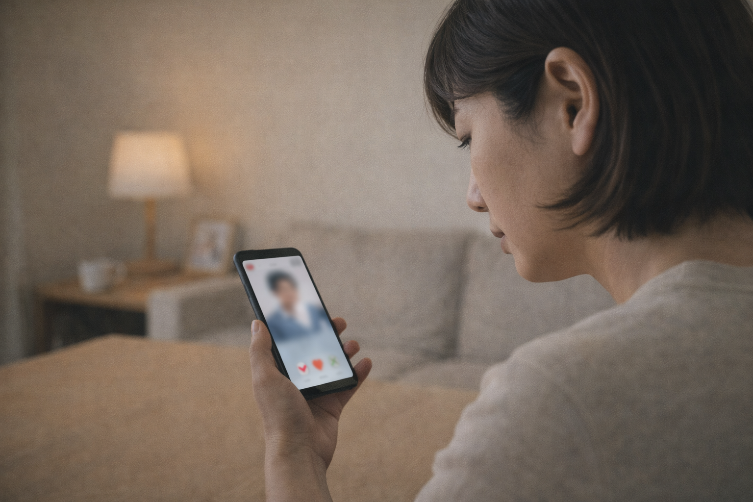 マッチングアプリで浮気やパパ活をする夫に悩む女性のイメージ